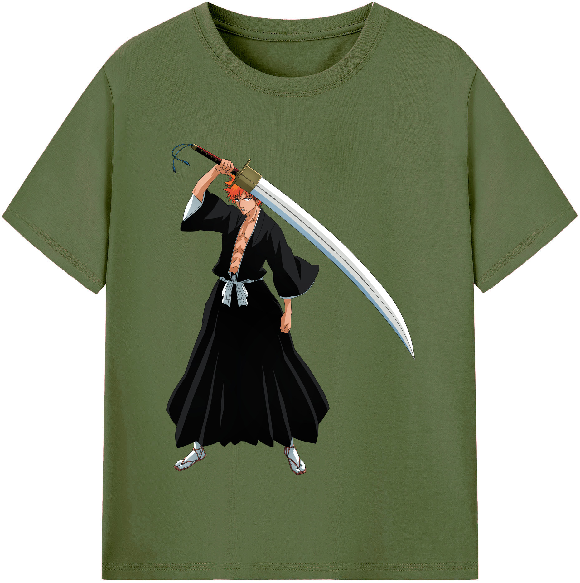 （画像用） ブリーチ 黒崎一護（くろさき いちご）BLEACH Kurosaki Ichigo 綿100％半袖Tシャツ（フロントプリント）